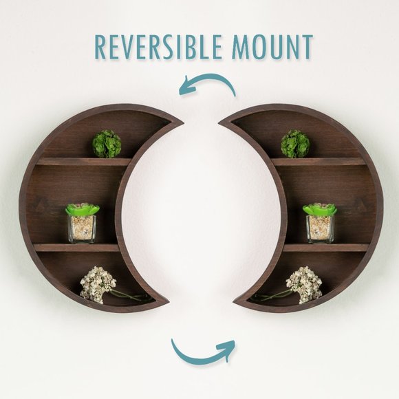 Moon Shelf Crystal Holder - Nursery Shelf Wall Decor - Moon Brown Wood - Picture 5 of 12